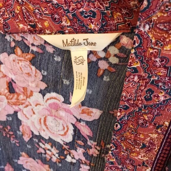 Matilda Jane blue floral metallic shrug open front jacket Women’s SZ XL/XXL - Picture 5 of 5